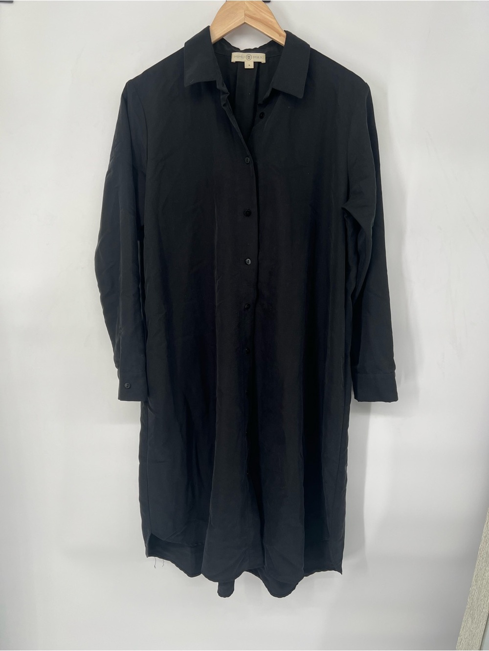 Mimu Maxi Black Long Sleeve Shirt Dress‎ Small Cover Up Modal Blend Tunic